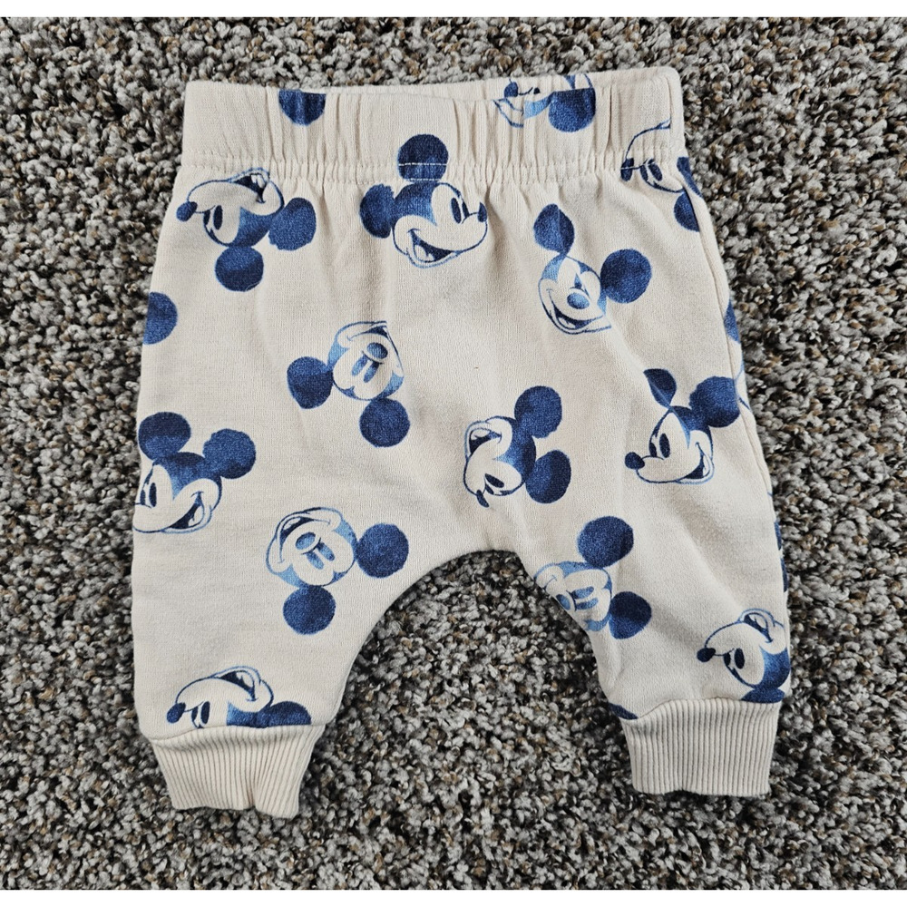 Disney Baby Sz 3M Jogger Style Sweatpants Pants Mickey Mouse Blue Tan